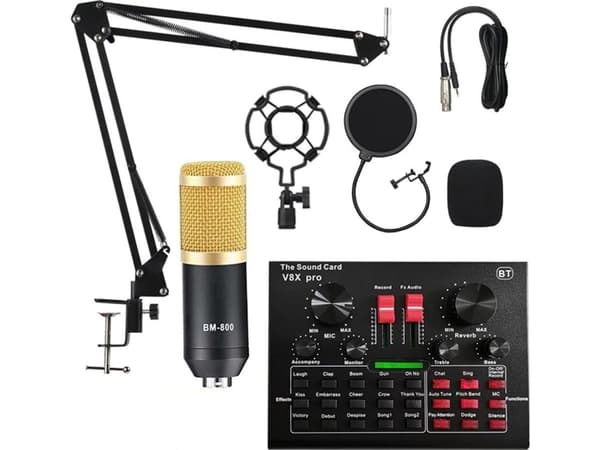 Strado Microphone Studio microphone with mixer, Bluetooth karaoke sound card Sodial V8x Pro KIT universal
