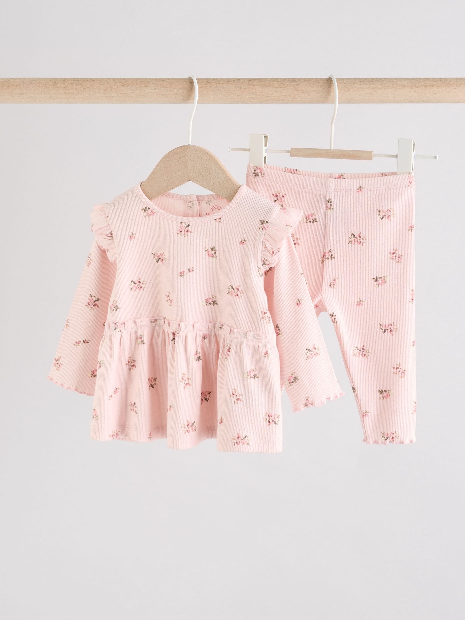 Roze met vrolijke print - Set met babyfriltop met lange mouwen en legging (0mnd-2jr)