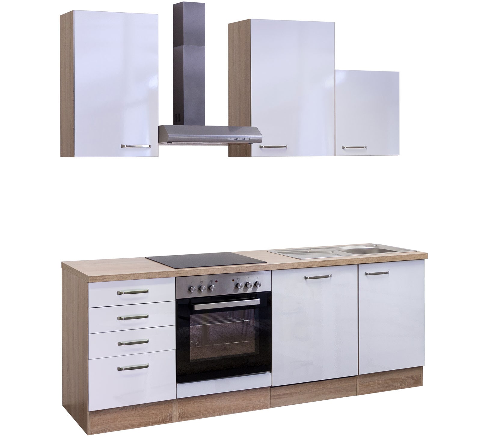 Küchenblock G-220-1701-011-Valero Weiß Hochglanz/Eiche Sonoma Nachbildung 220 cm