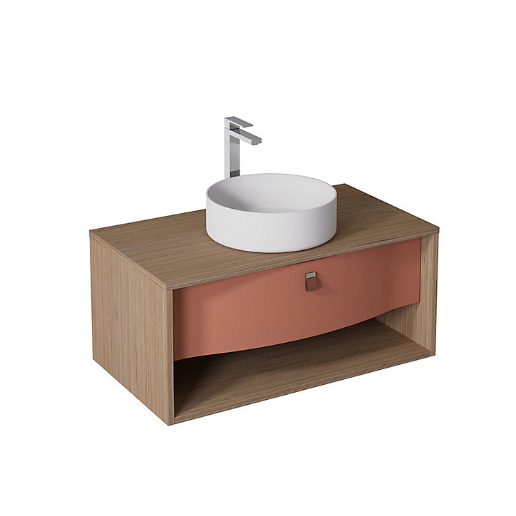 Meuble sous vasque à suspendre Havana terracotta mat 1 tiroir 90 cm