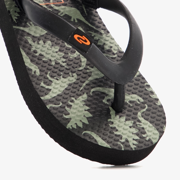 Zwarte kinder teenslipper met dino opdruk