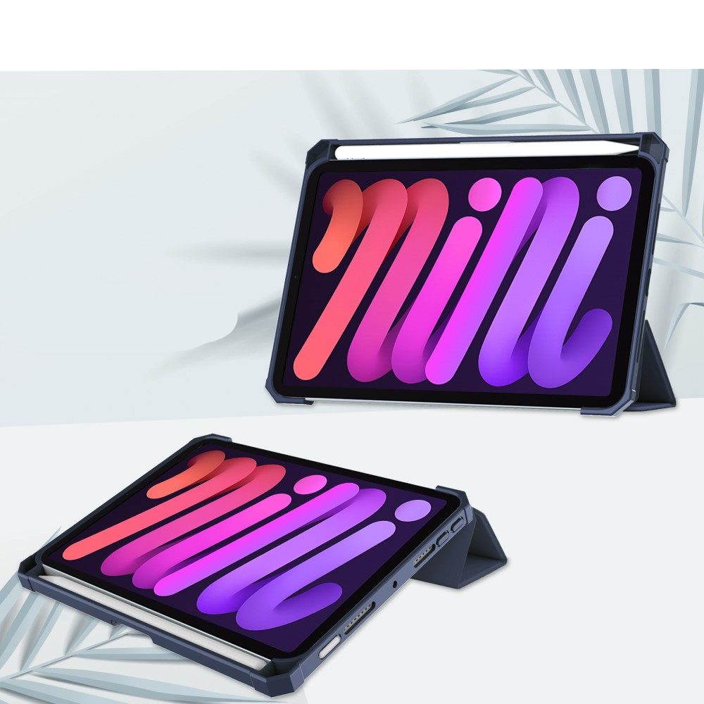 iPad Mini 7 (2024) / Mini 6 (2021) Smart Cover Hybrid Hülle   Apple Pencil Halterung - Dunkelblau / Transparent