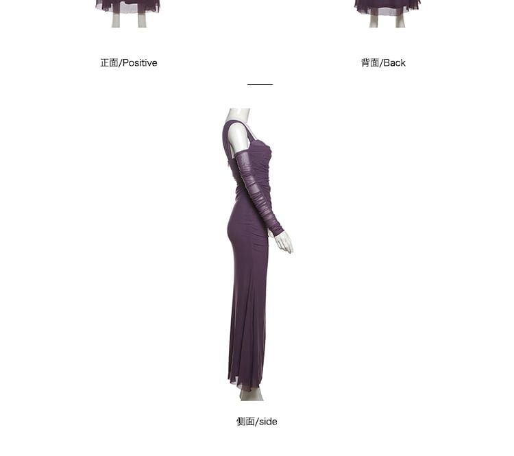 Bababy - Lange mouw off-shoulder maxi-jurk met effen kleur