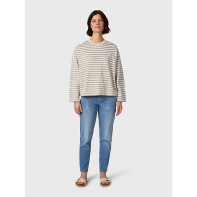 Damen-Sweatshirt gestreift, Creme-Grau