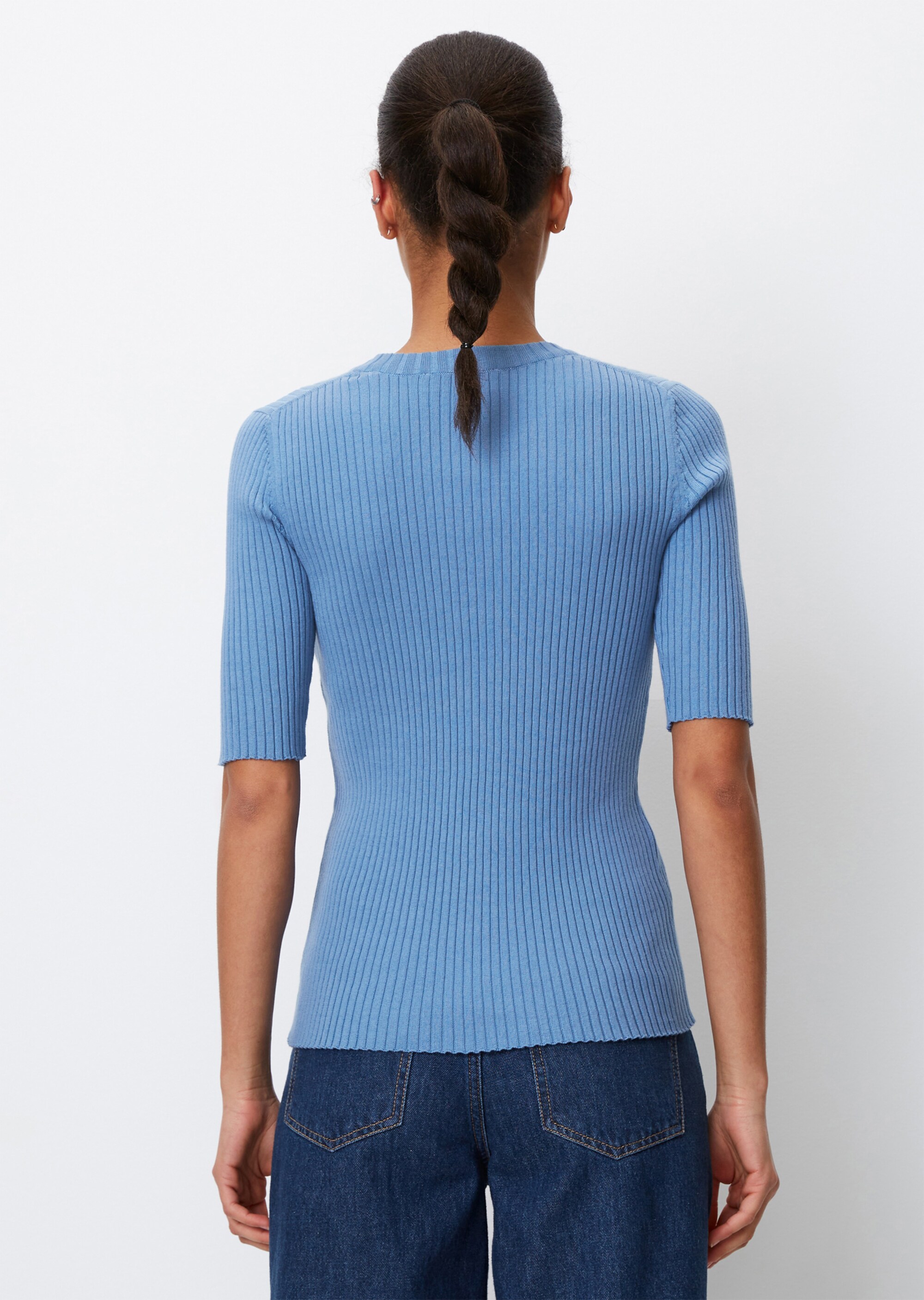 Kurzarm-Strickpullover fitted aus Organic Cotton-Mix