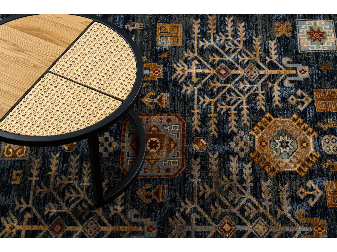 Tapis KESHAN franges Cadre oriental 6174/53511 bleu foncé / bordeaux 120x145 cm