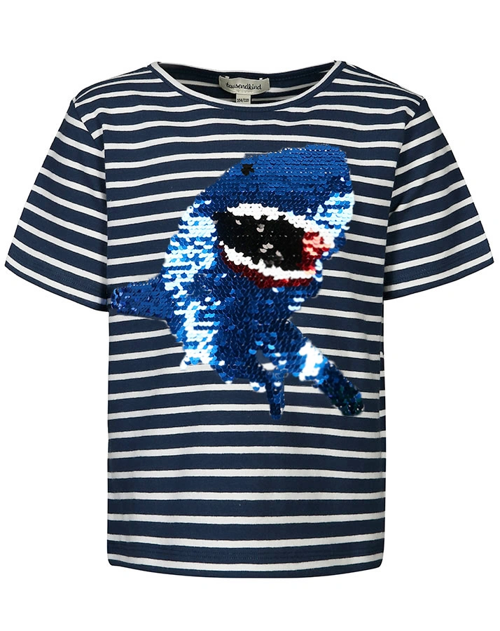 T-Shirt BIG SHARK gestreift mit Wendepailletten in dunkelblau/weiß