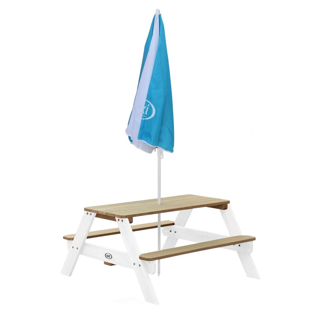 Axi nick table pique nique avec parasol marron / blanc