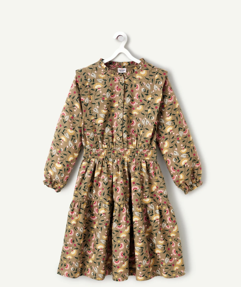 ROBE LONGUE FILLE VERTE AVEC IMPRIMÉ FLEURI