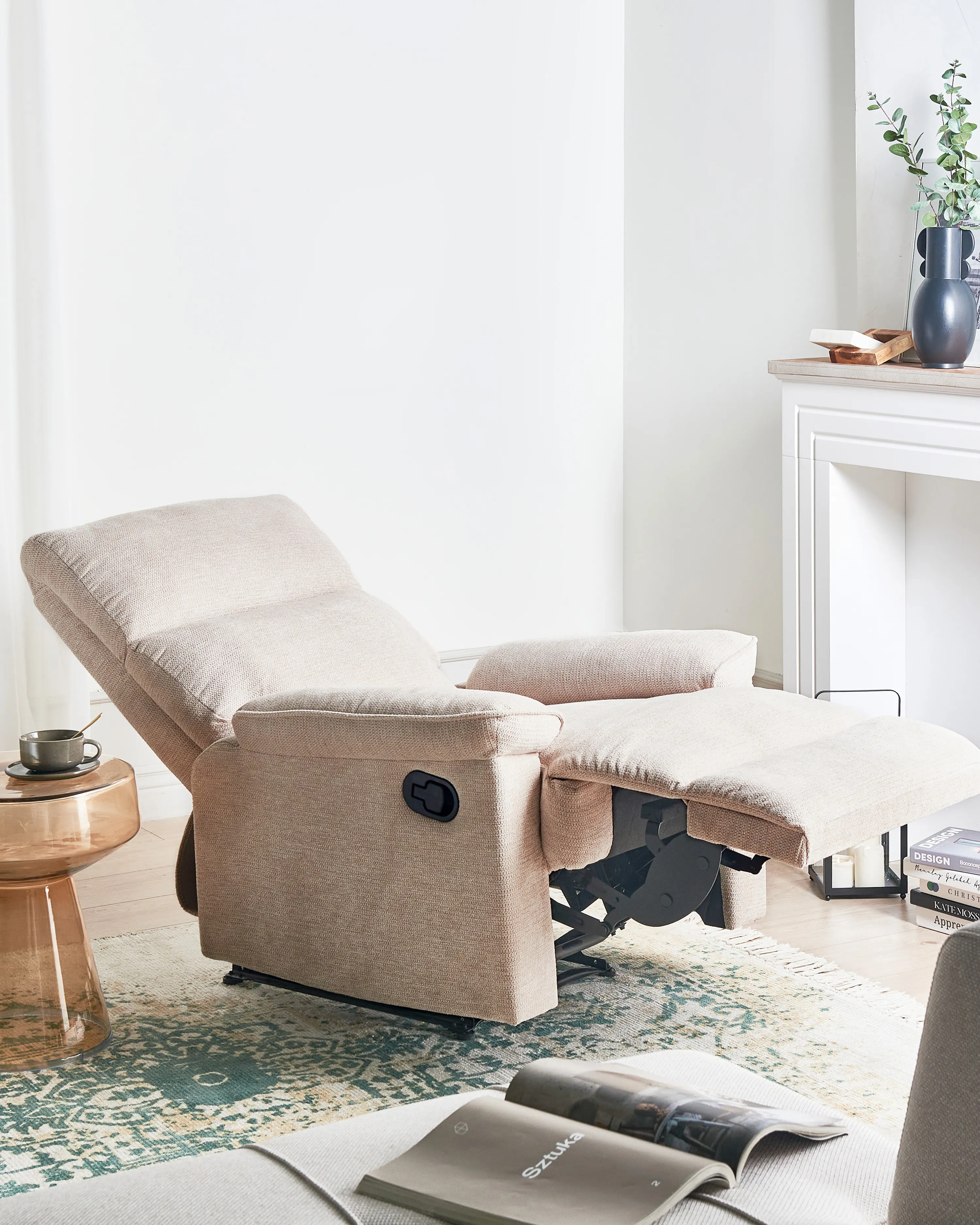 Relaxfauteuil EVERTON inclusief voetensteun Stof Beige