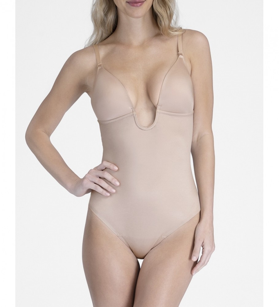 Body modelador com decote em U SPANX 10206R bege champanhe