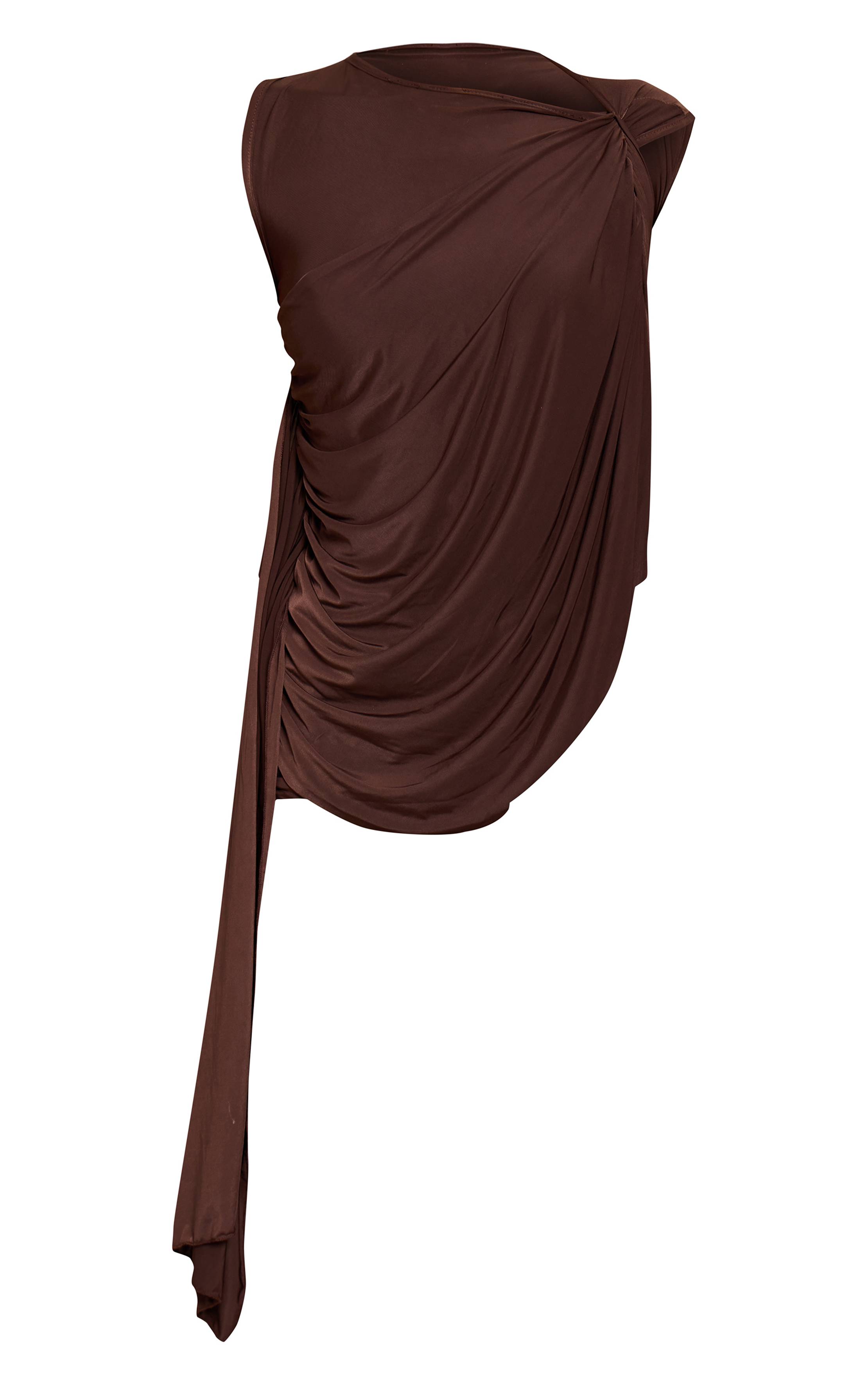 Chocolat Haut Drapé Asymétrique Une Épaule En Tissu Slinky