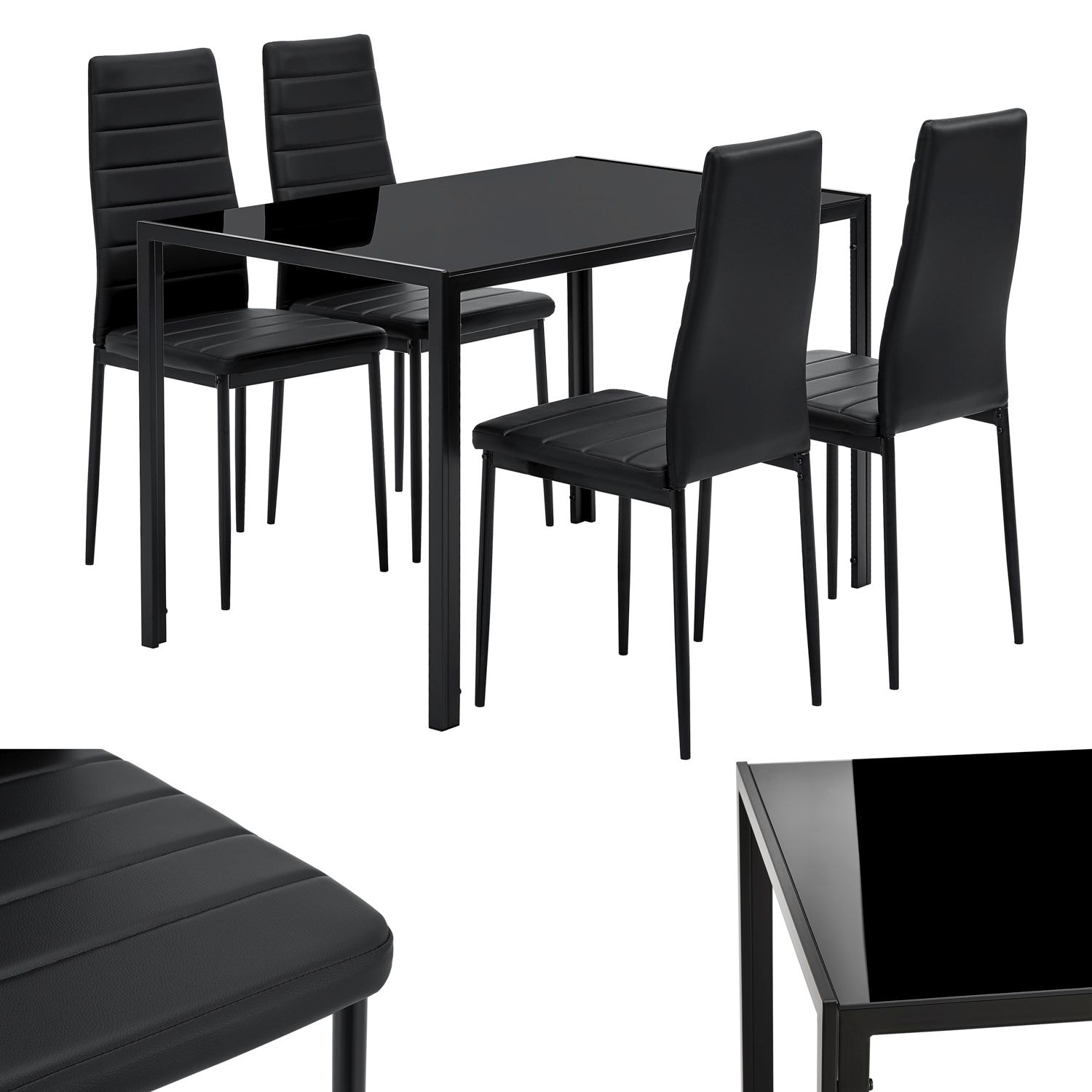 Juskys Essgruppe Dalya - Set mit Esstisch & Stühlen für 4 Personen - Esszimmergarnitur in Schwarz
