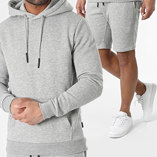 Ensemble Sweat Capuche Et Short Jogging Ceres Gris Chiné