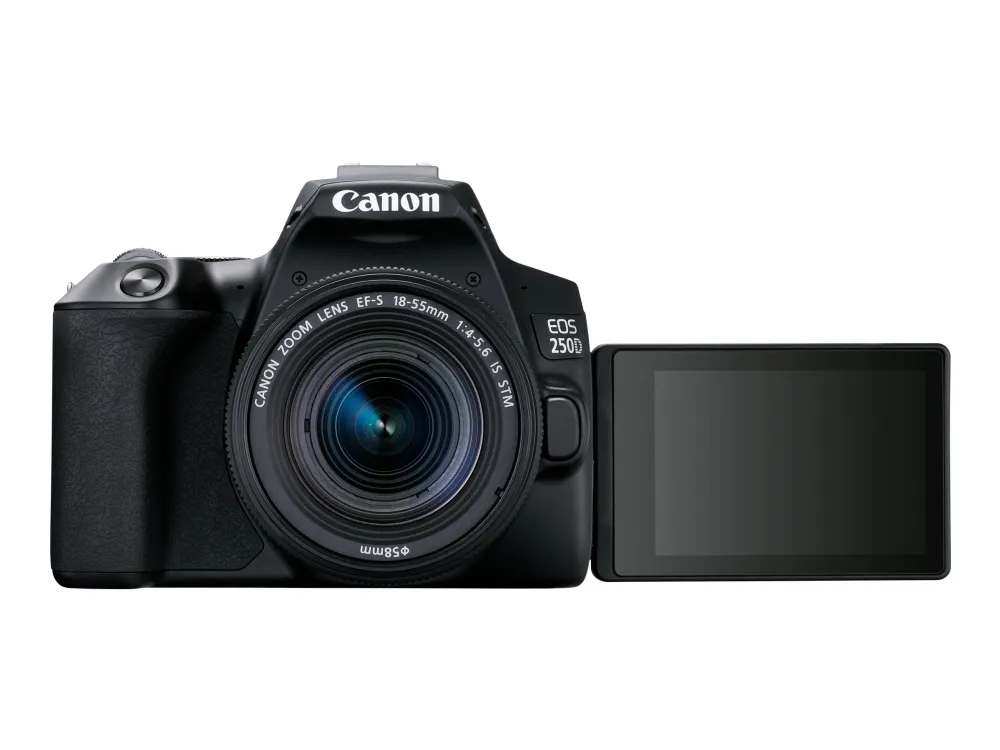 Canon EOS 250D - Digitalkamera - SLR - 24.1 MP - APS-C - 4K / 25 fps - 3x optisk zoom EF-S 18-55 mm III objektiv - Wi-Fi, Bluetooth - sort