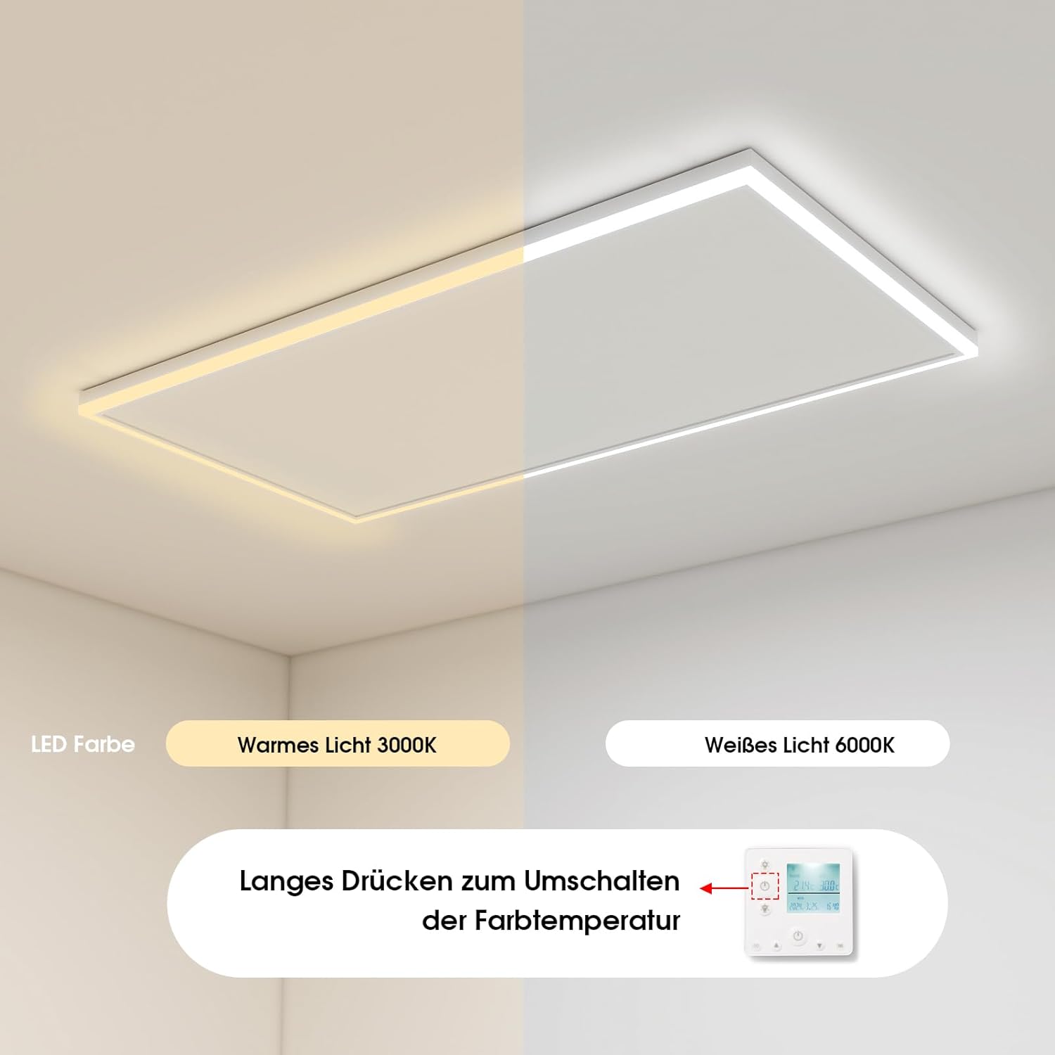 Infrarotheizung mit Thermostat 400 Watt, Deckenheizung Infrarot mit LED Beleuchtung, Infrarotheizung Deckenmontage, App Fernbedienung Steuerung, Decke Elektroheizung Heizplatte Heizkörper Heizpaneel