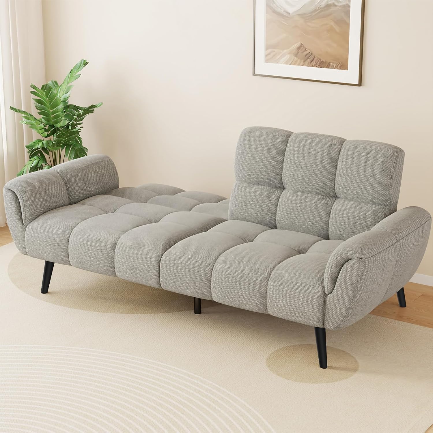 Sofa Mit Schlaffunktion, Klappsofa Sofa 3 Sitzer, Schlafsofa 155x85cm, Bequemes Geeignet Für Wohnzimmer, Büro, Lounge, Zimmer, Schlafzimmer (Hellgrau)