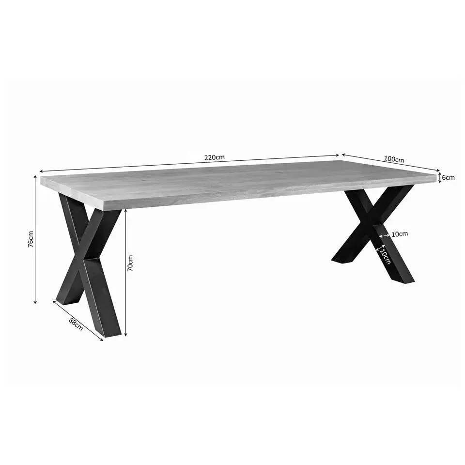 Eettafel Rechthoek Mangohout - X-Poot - 220x100x76cm - Denver
