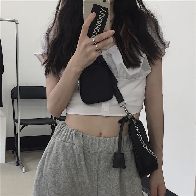 Gabbie - Crossbodytas van effen nylon met ketting