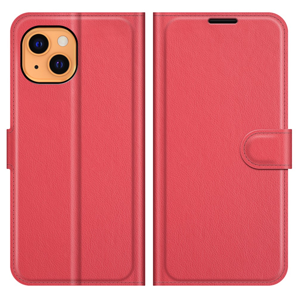 iPhone 13 Leder Tasche Flip Cover Litchi Look - Rot