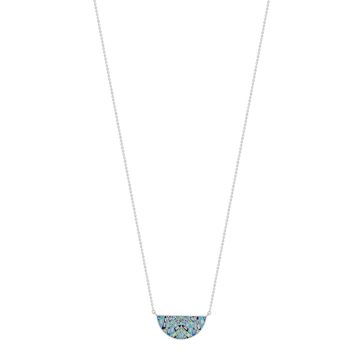 Collier acier mosaïque émail et nacre irisée 55 cm
