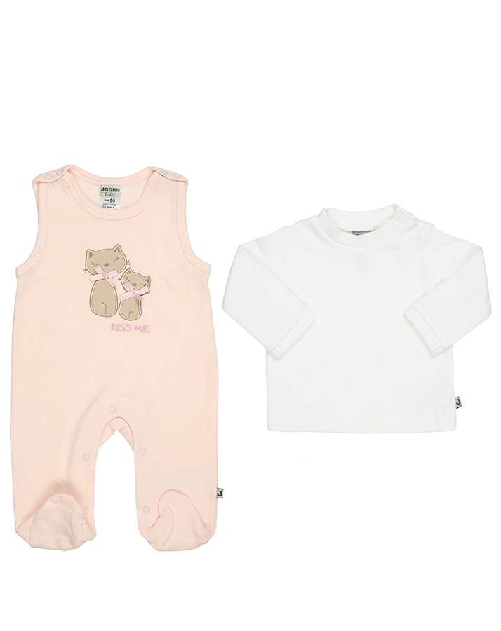 Strampler KISS ME CATS mit Langarmshirt in rosa/weiß