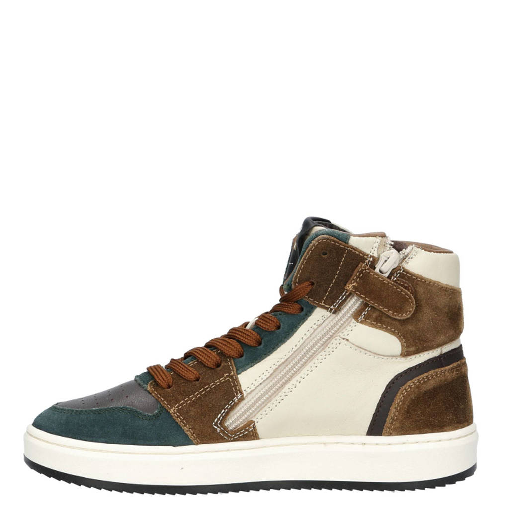 Hip leren sneakers groen/bruin