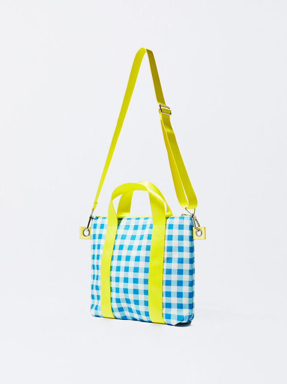 Bolsa tote personalizável com estampa xadrez vichy - Azul