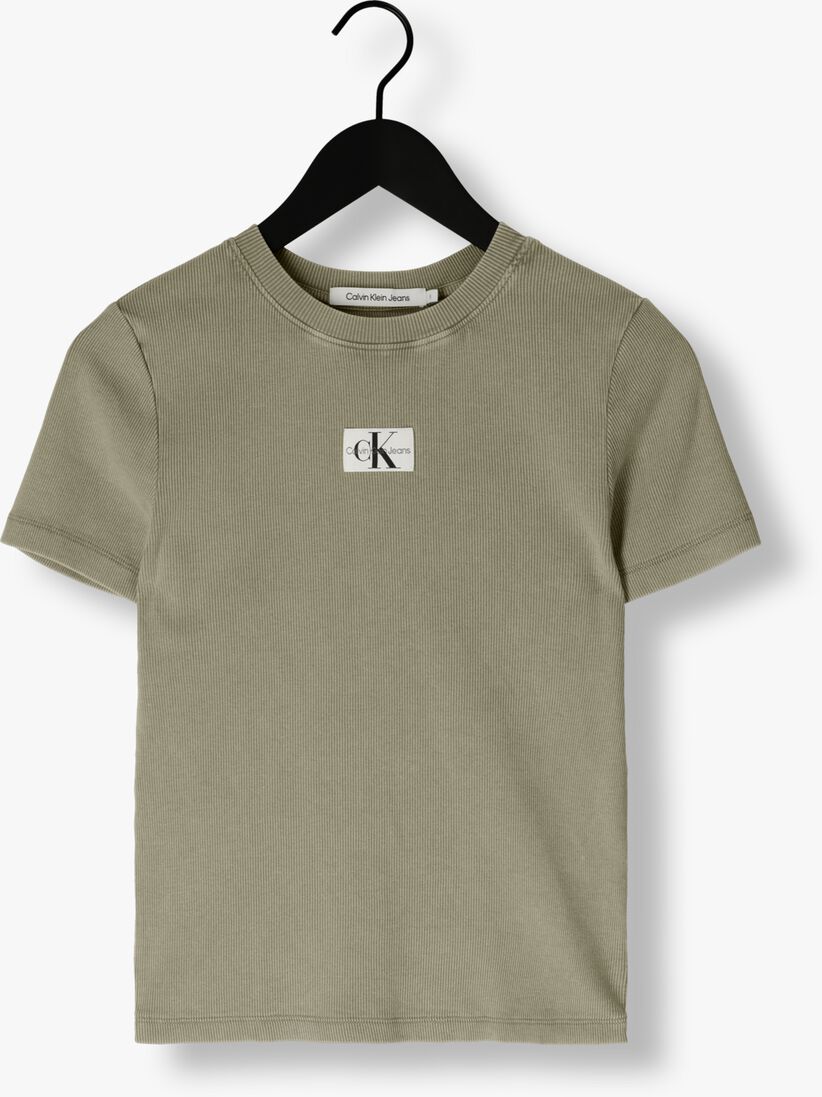 CALVIN KLEIN groene calvin klein t-shirt label washed rib slim tee