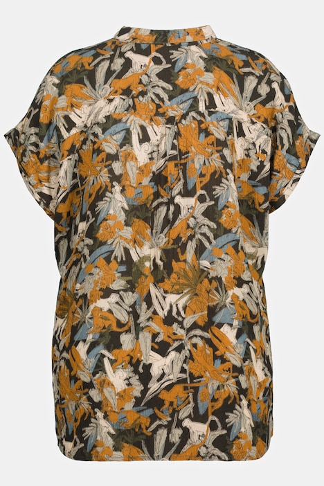 Bluse, Affen, Hemdkragen, ärmellos, hinten länger