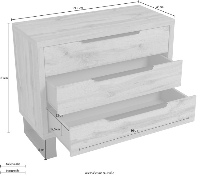 Home affaire Schubkastenkommode »Bronne, 99,5x83x45cm Kommode, Metallgriffe« Füsse in Kufenform, Sideboard 3 Schubladen, Schlafzimmerkommode