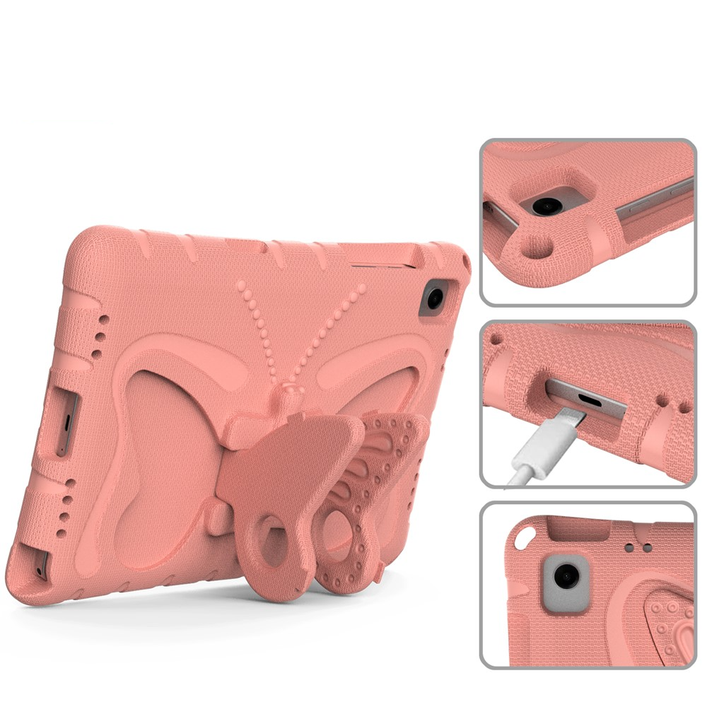 Samsung Galaxy Tab A11  Plus / A9  Plus Stossfeste Kinder Schaumstoff Hülle mit Griff   Schmetterling Kickstand - Rosa