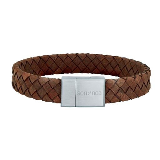 Son of Noa Flettet Læder Armbånd, Brun, 23 cm