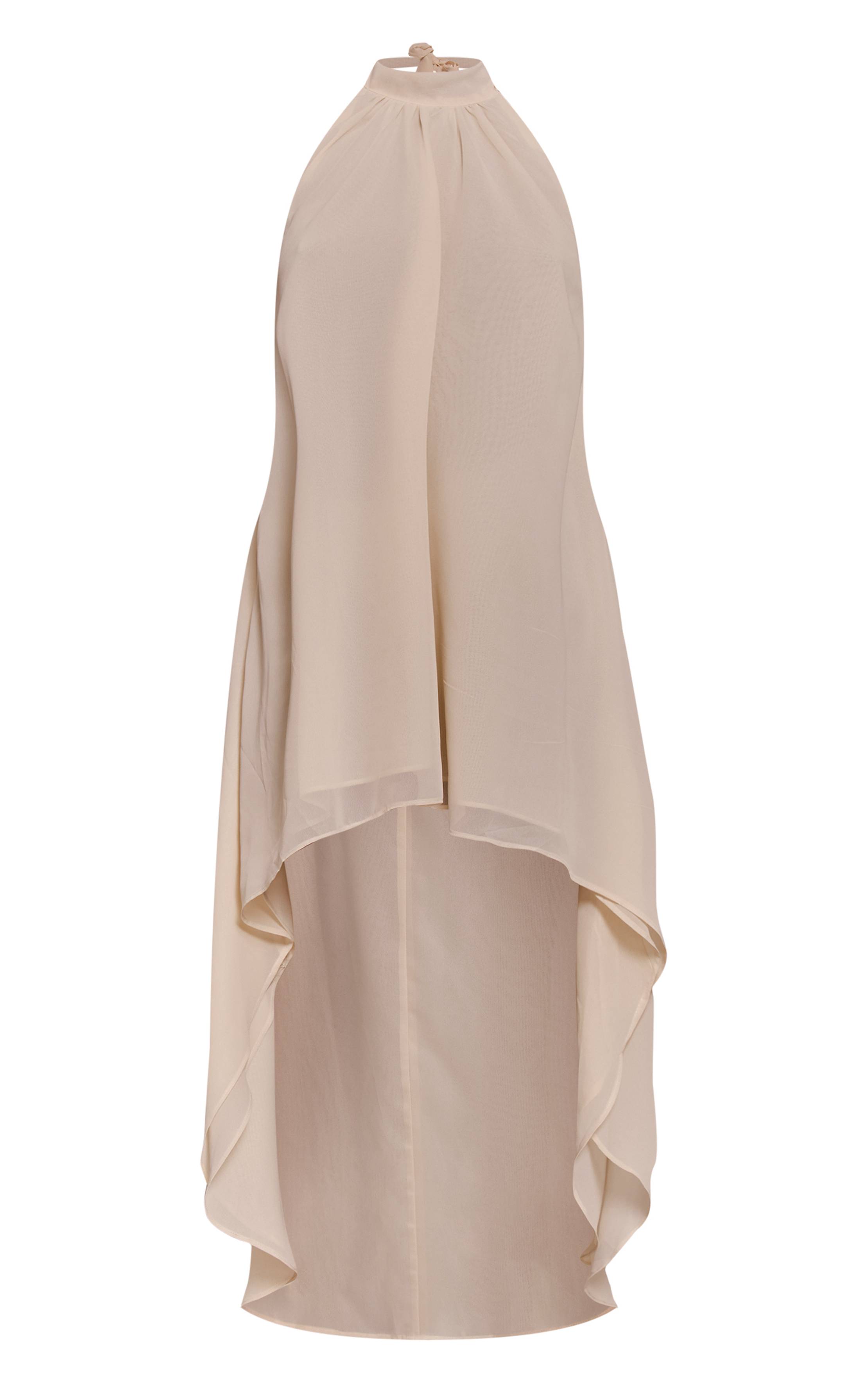 Crème Robe Smock En Mousseline Col Montant