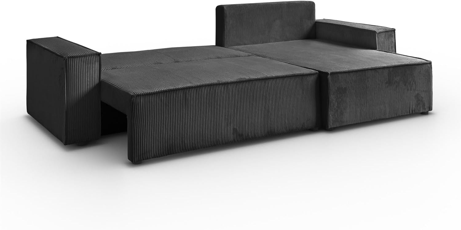 Lookway Ecksofa Carlos XL – Großes, modernes Ecksofa mit Schlaffunktion 130x230 cm und Bettkasten | Universelles Schlafsofa für Wohnzimmer, Bequeme Polsterecke (Dunkelgrau - Poso 34)