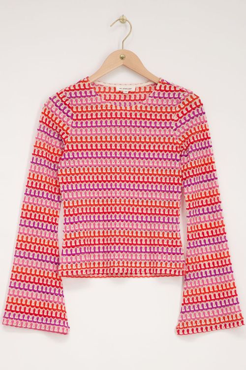 Multikleur crochet top met flared mouwen