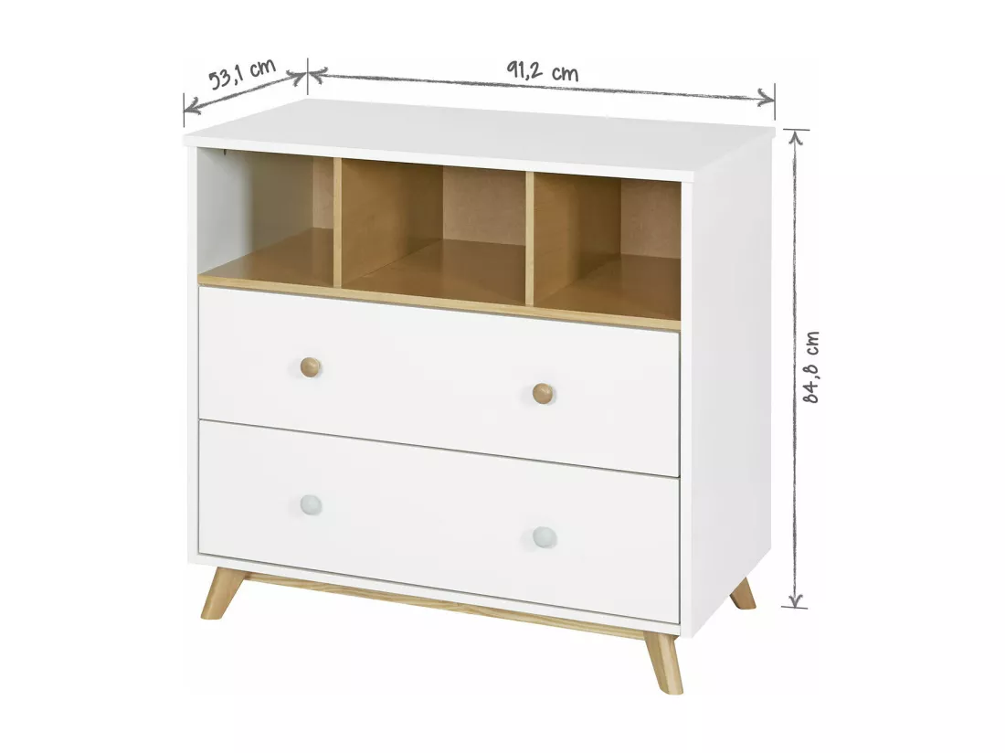 Commode bébé panneaux de fibres blanc et bois KOMBU