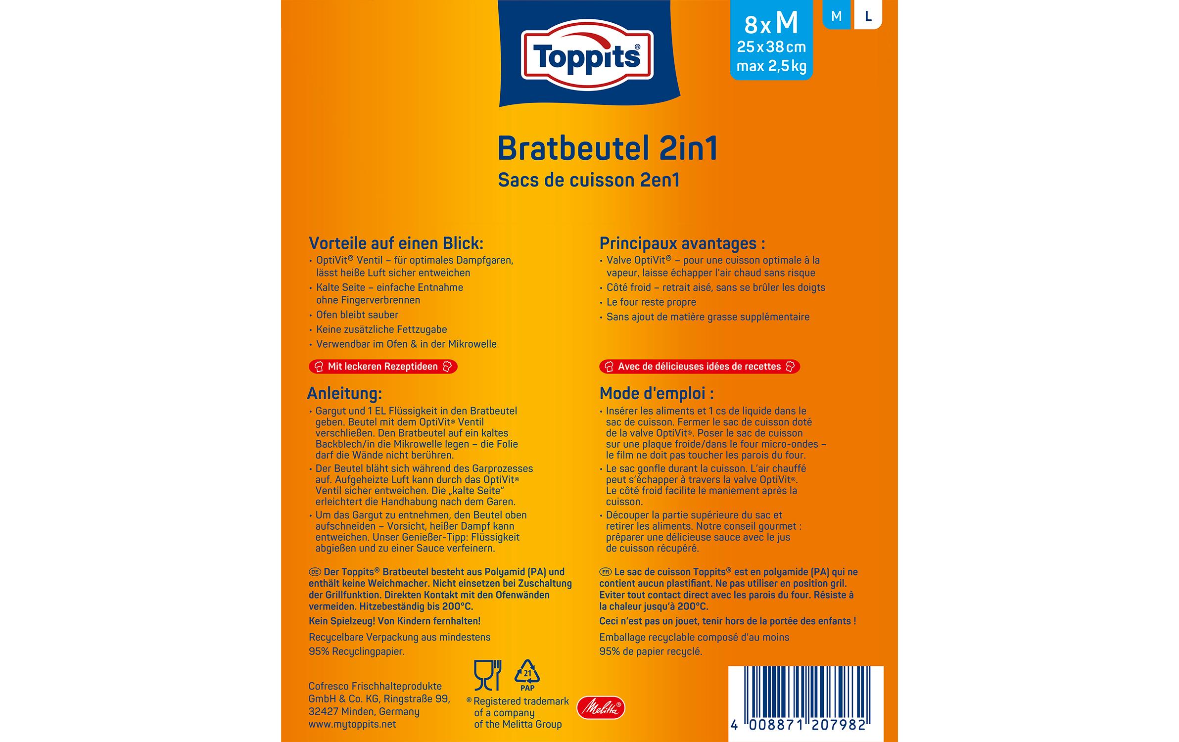 Bratbeutel 2 in 1 Grösse M, 8 StückBratbeutel für schonendes Garen und Braten