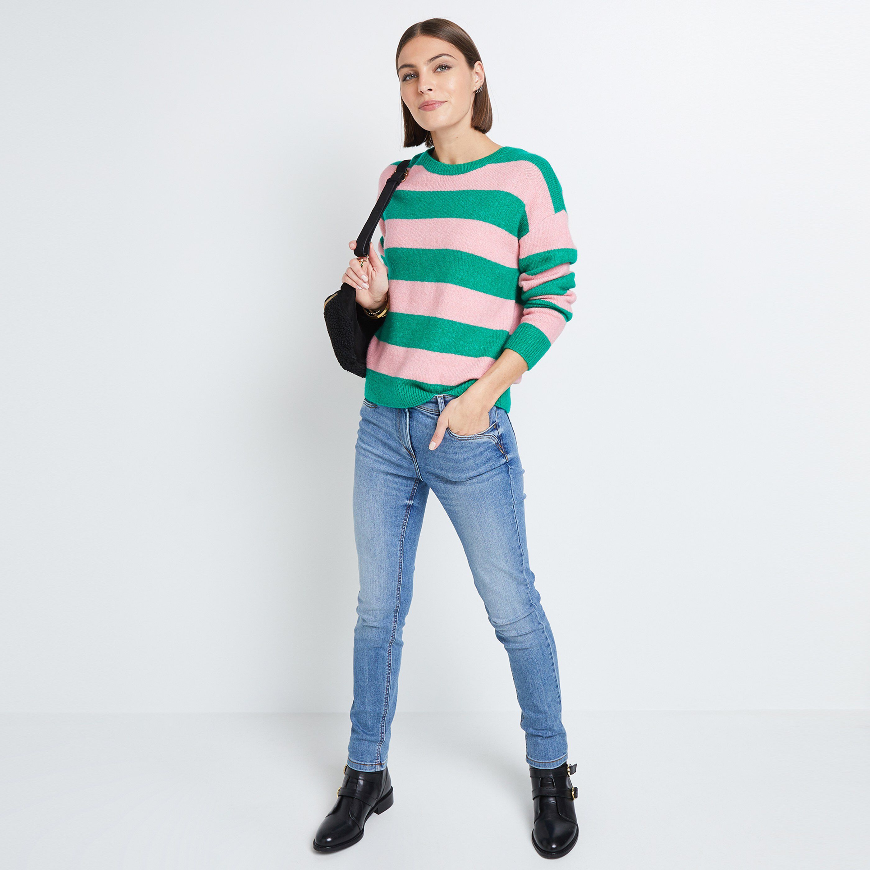 Pull à rayures femme - VERT