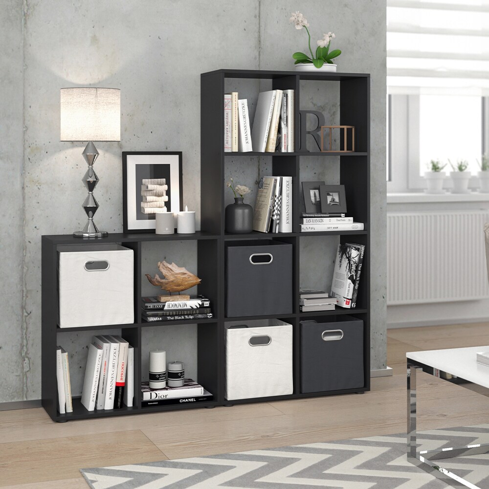 Vicco Raumteiler Scutum 8 Fächer Schwarz 140 x 72 cm - Regal Bücherregal Standregal Aktenregal Raumtrenner
