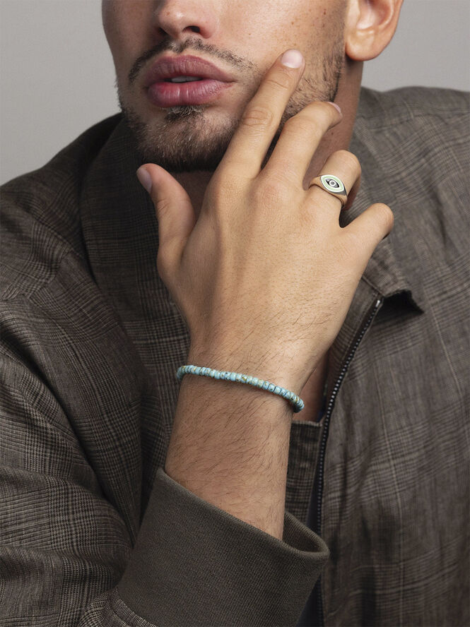Nialaya Men's Miyuki Beaded Bracelet with Turquoise and Silver Turquoise