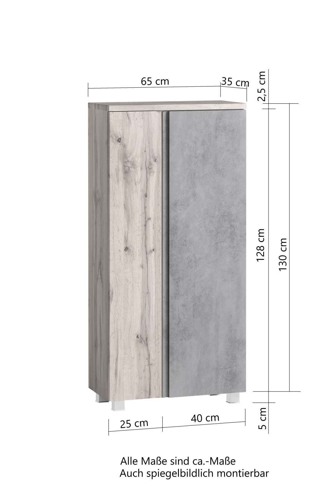 Midischrank - Wotaneiche - Oxid Beton - 65 cm
