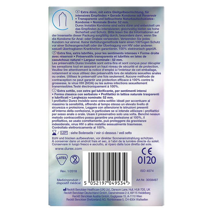 Durex Invisible Kondome, 12 St