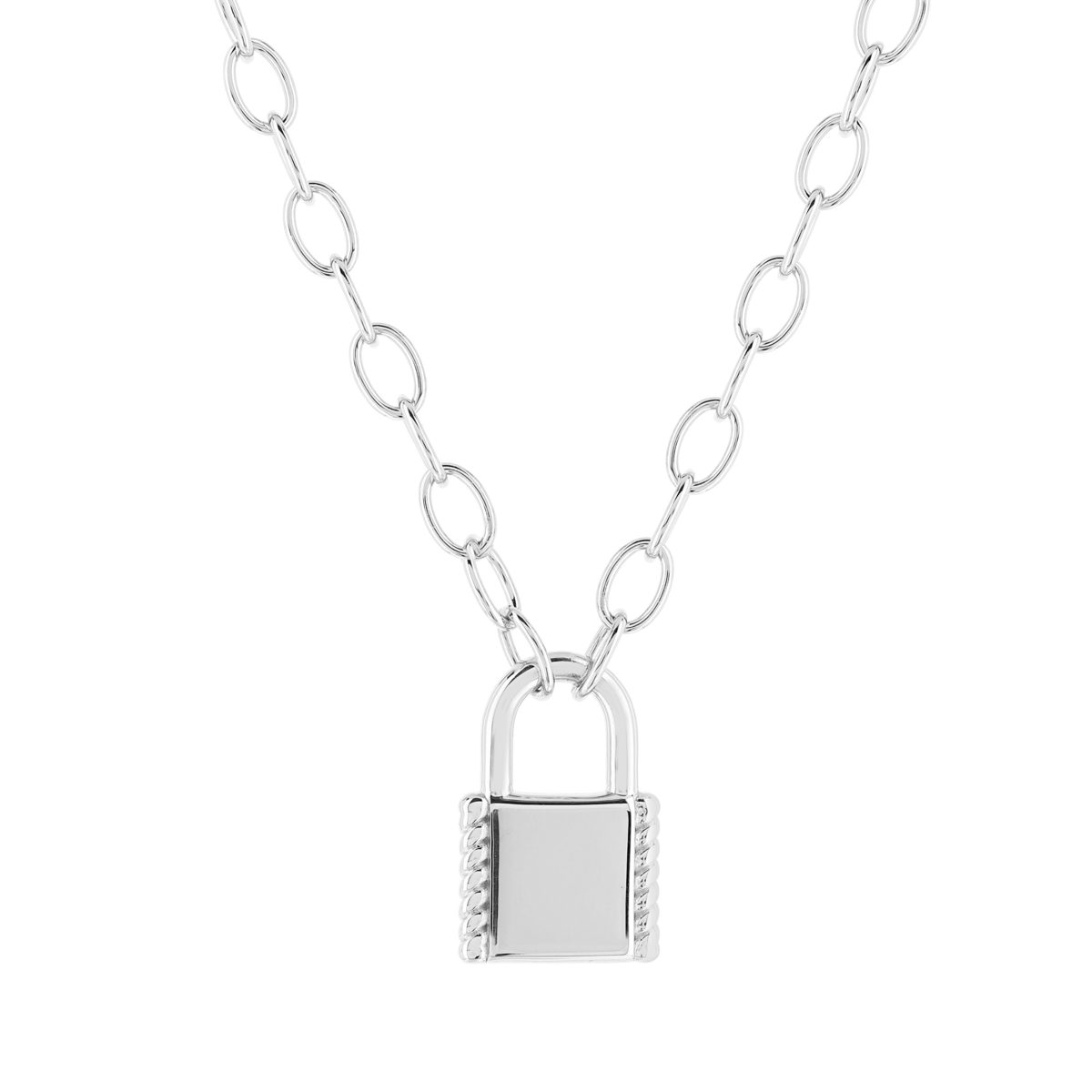 Collier argent 925, motif cadenas 45 cm