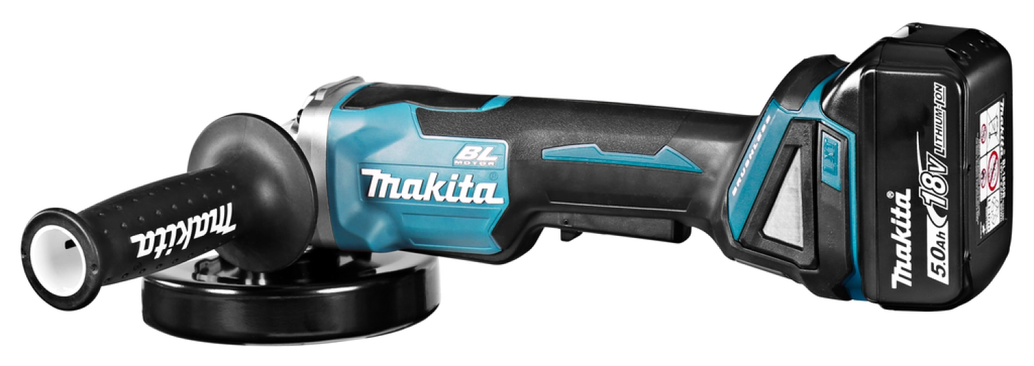 Makita DGA505RTJ 18V Li-Ion Accu haakse slijper set (2x 5.0Ah accu) in Mbox - 125mm - koolborstelloos - softstart