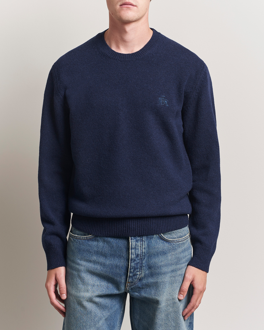 Baracuta Shetland Virgin Wool Crew Neck Navy