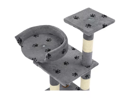 Arbre à chat et griffoir Sisal 65 cm Empreintes de pattes Gris