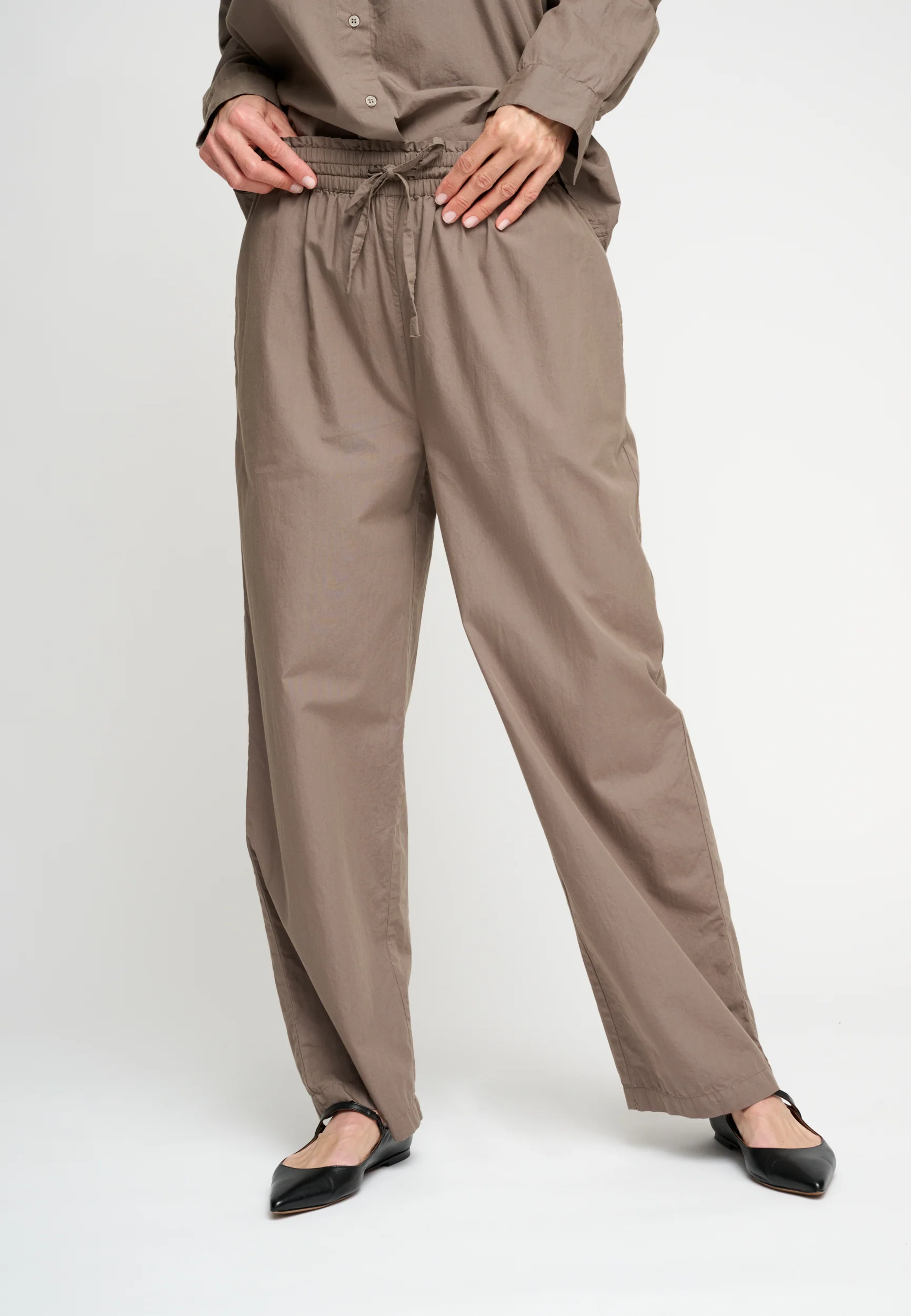 Moshi Moshi Mind  Moon Poplin løse bukser - Dark Taupe