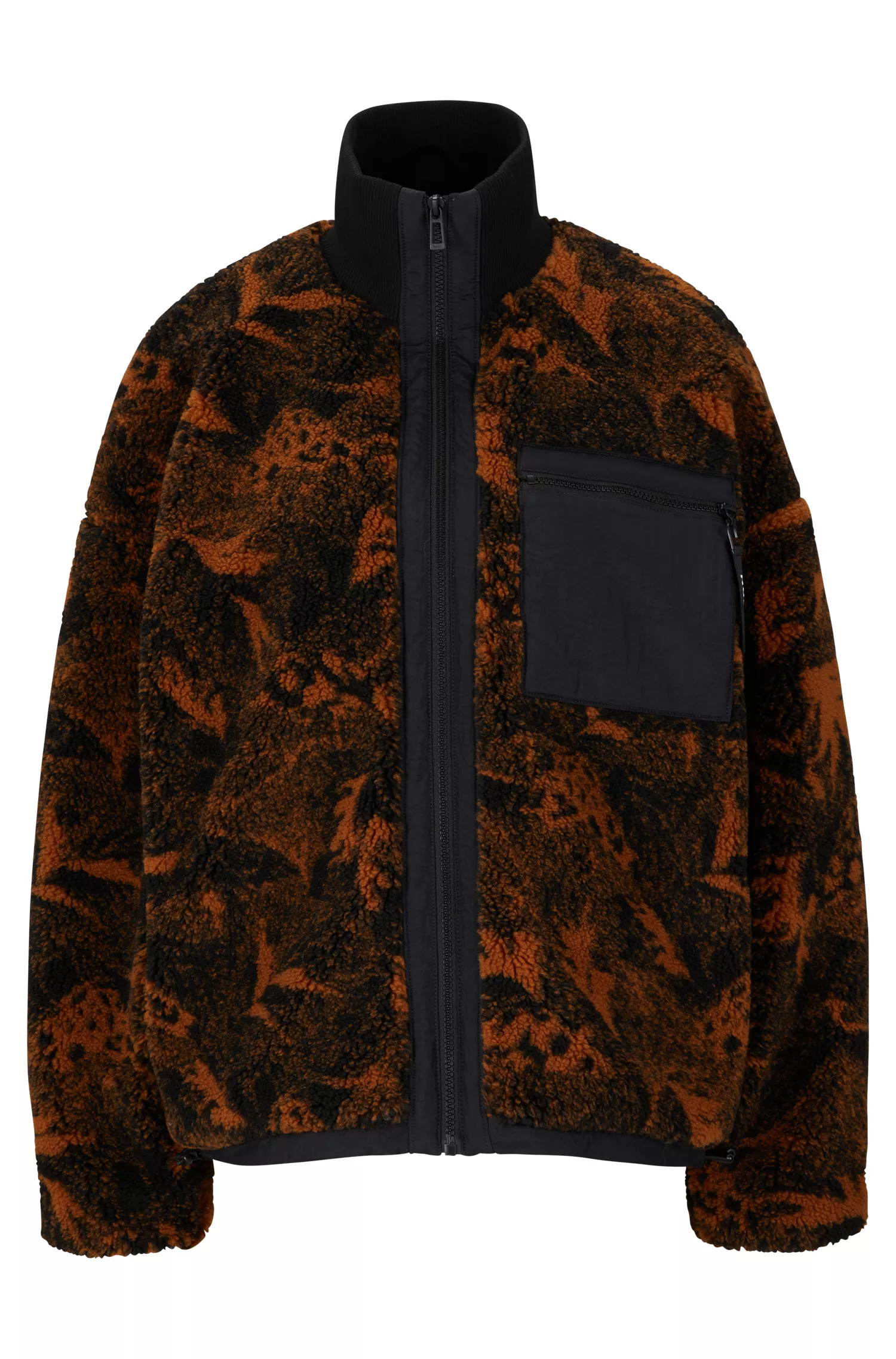 Jaqueta teddy estampada HUGO vermelha, modelagem relaxada e detalhes com o logotipo.