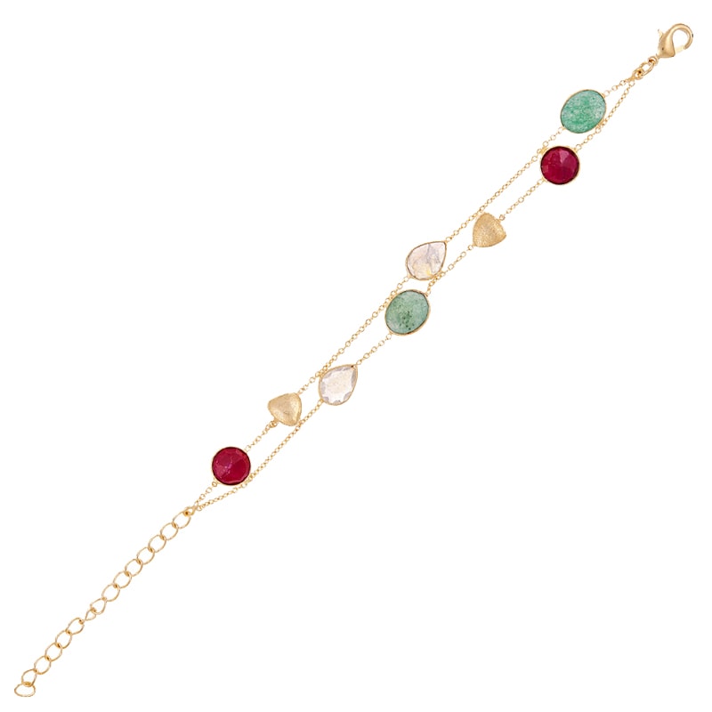 Bracelet Théa - Laiton doré, aventurine Verte,  labradorite & rubis rouge